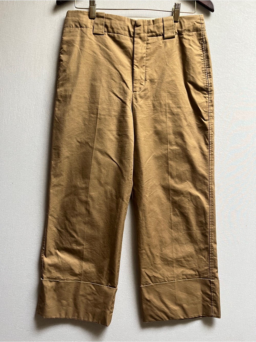 Zara High Rise Cropped Wide Leg Cuffed Chino Pants Pleated Trouser Pocket Sz M